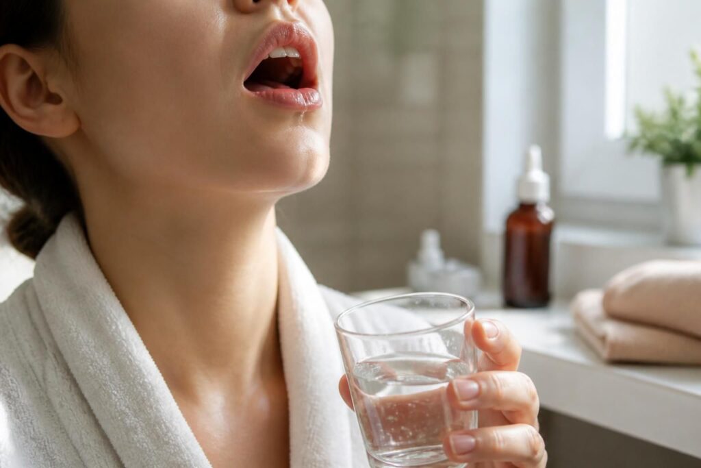 découvrez comment un gargarisme à l’eau salée peut rapidement soulager les maux de gorge grâce à un geste naturel et simple à réaliser.