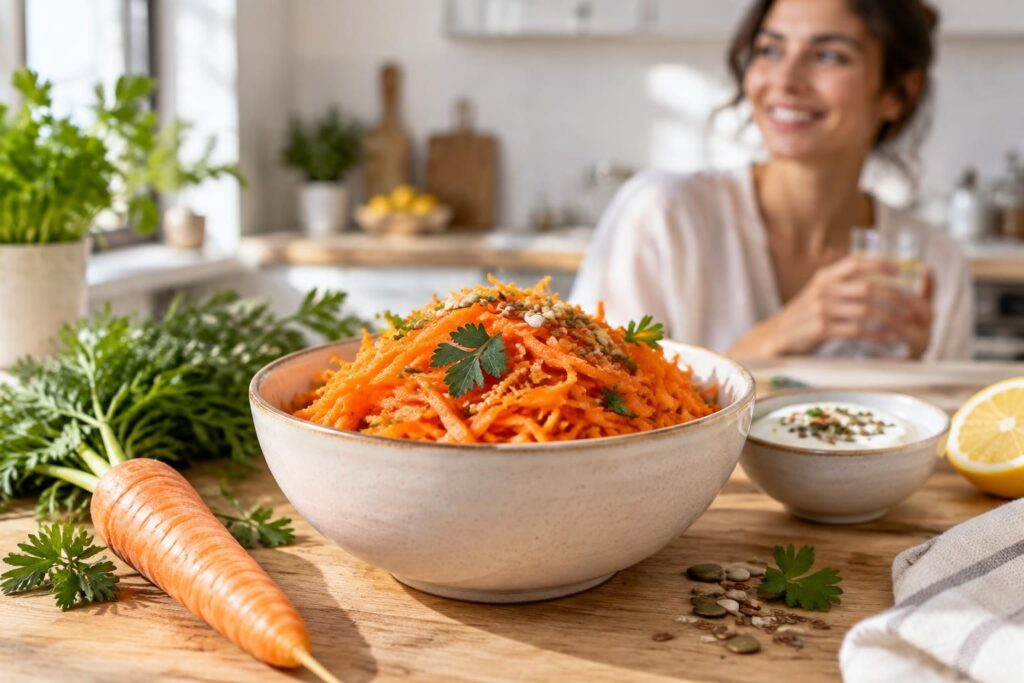 découvrez comment la carotte râpée peut contribuer au confort digestif et à l’éclat de la peau grâce à ses fibres, vitamines et antioxydants.